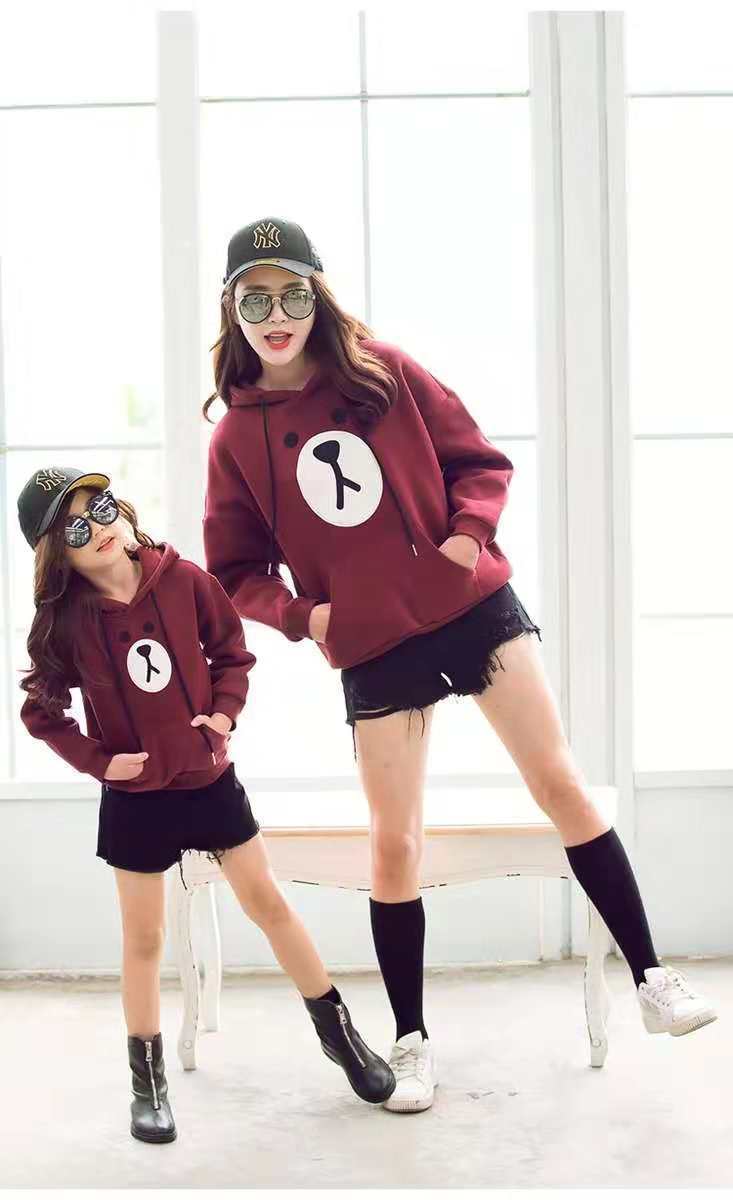 Parent-Child Outfit For A Family Of Three Velvet Padded Hooded Sweatshirt