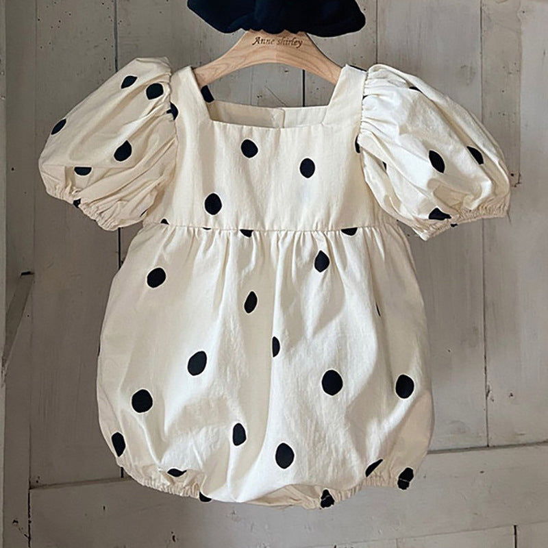 Puff Sleeve Polka Dot Triangle Romper