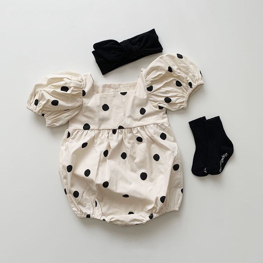 Puff Sleeve Polka Dot Triangle Romper