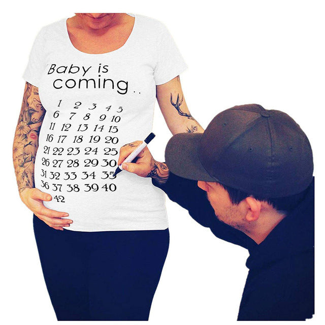 Women T-Shirts Slim Maternity Funny Letter Tops O-Neck Pregnancy Women