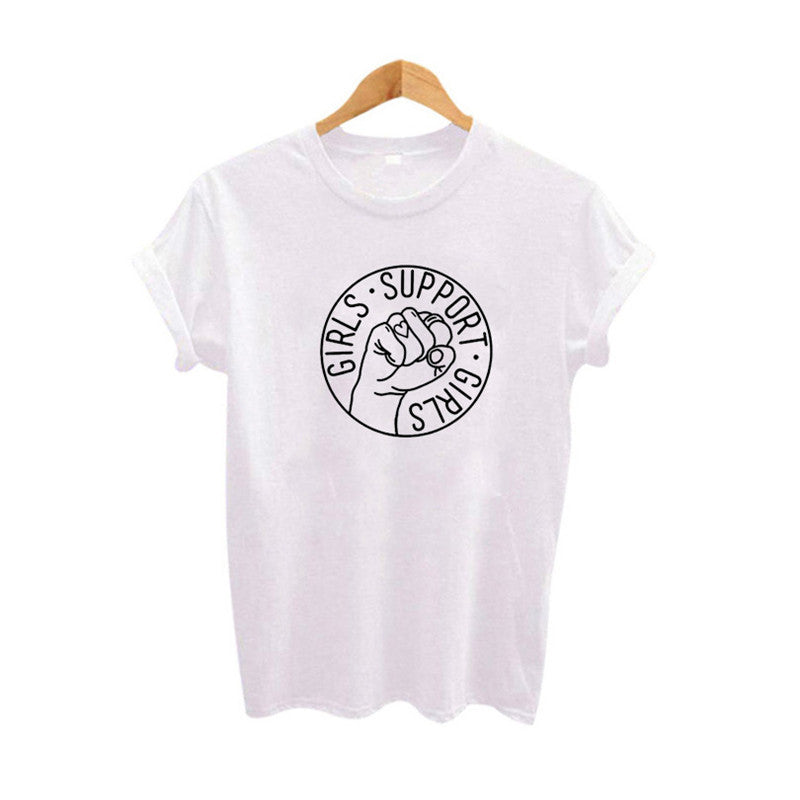 GIRLS SUPPORT GIRLS Short Sleeve Letter Printed T-shirt