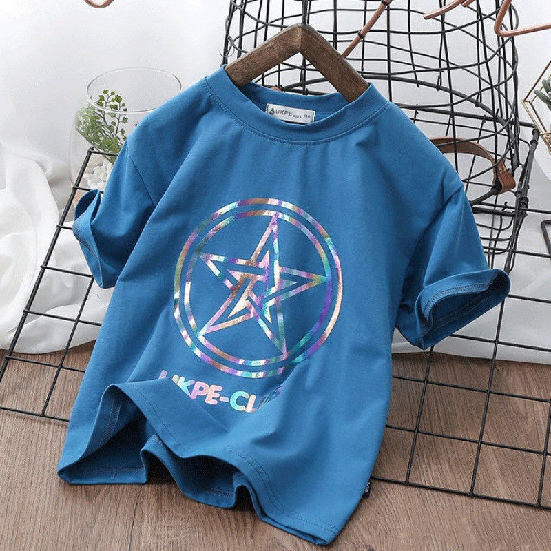 Boys'' Short Sleeve T-shirt  Net Red Laser