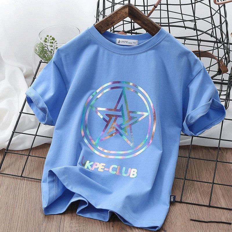 Boys'' Short Sleeve T-shirt  Net Red Laser