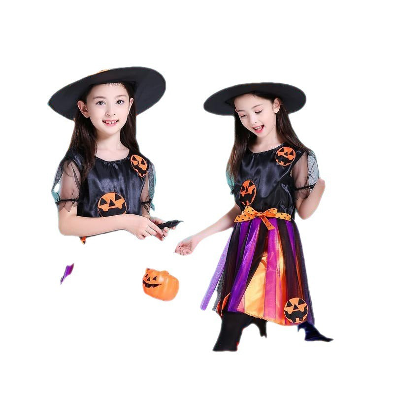 Halloween Costume Children Cosplay Children Halloween Costume Witch Skirt Hat Cosplay Ball Pumpkin