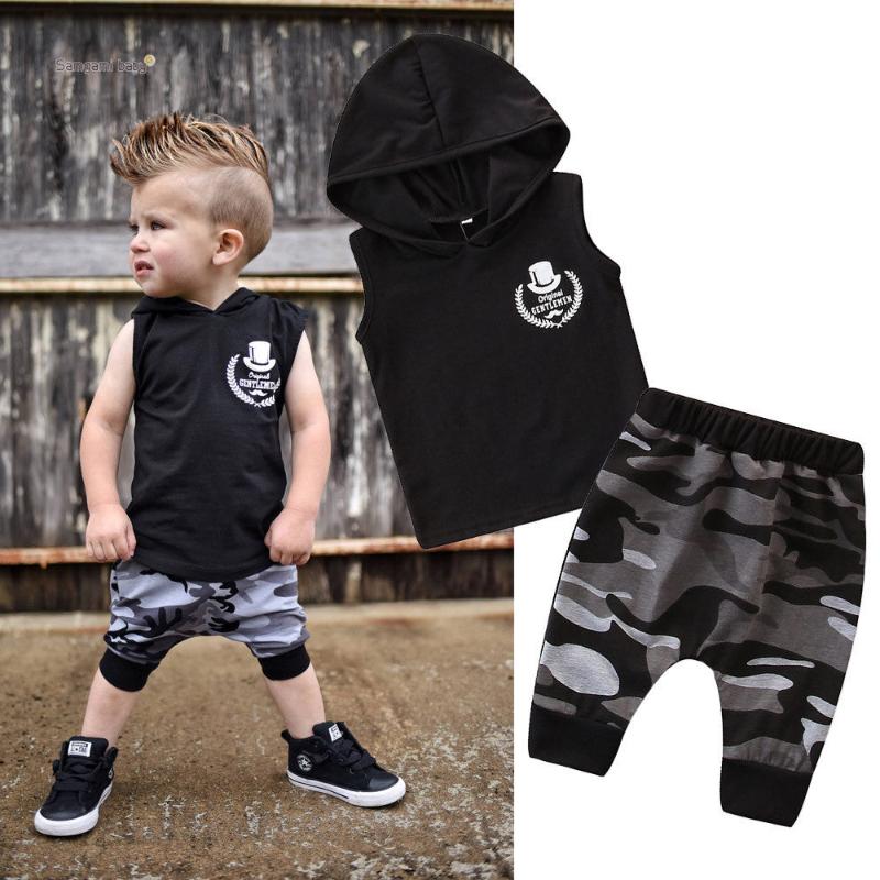 2PCS Toddler Kids Baby Boy Sleeveless Hooded