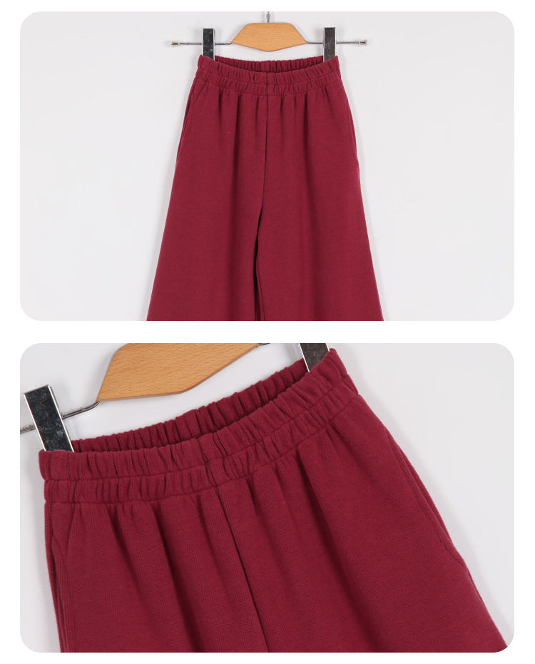 Girls' Simple Brushed Warm Straight-leg Pants