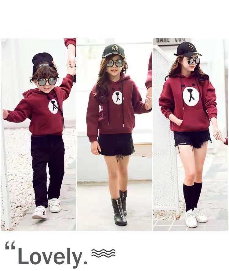 Parent-Child Outfit For A Family Of Three Velvet Padded Hooded Sweatshirt