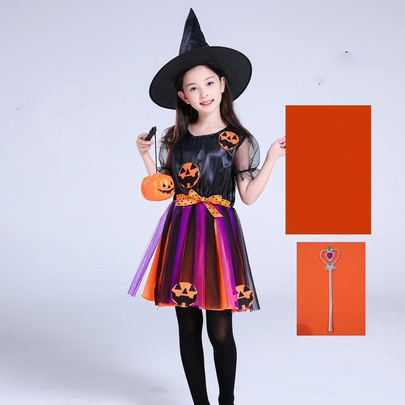 Halloween Costume Children Cosplay Children Halloween Costume Witch Skirt Hat Cosplay Ball Pumpkin