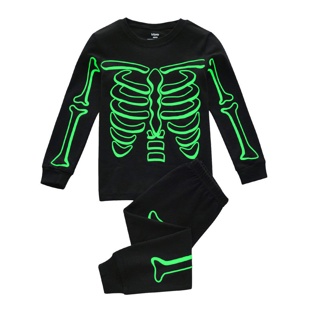 Kids Halloween Glowing Bones Print Long Sleeve Pajama Set