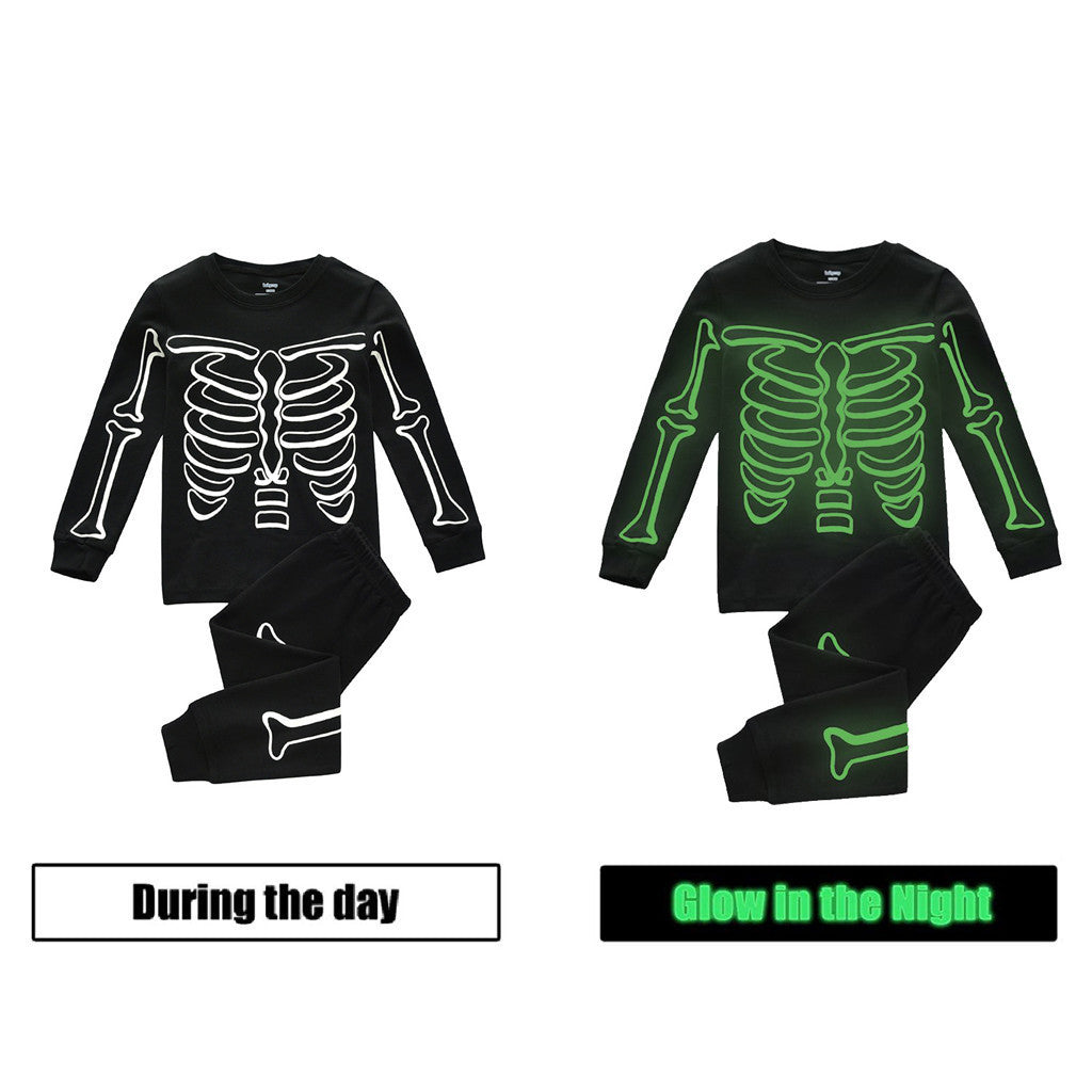 Kids Halloween Glowing Bones Print Long Sleeve Pajama Set